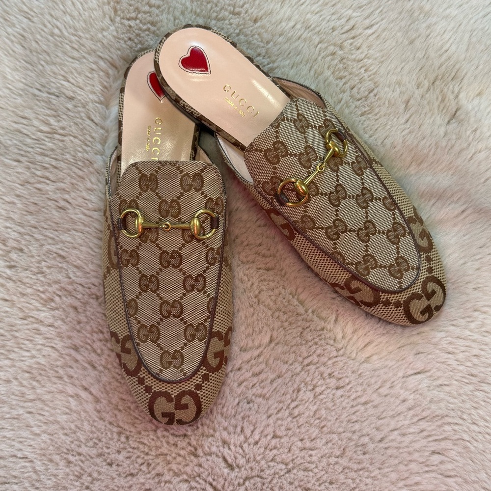 Gucci Princetown GG logo Canvas Loafer Mules in Rosewood - Picture 2 of 14